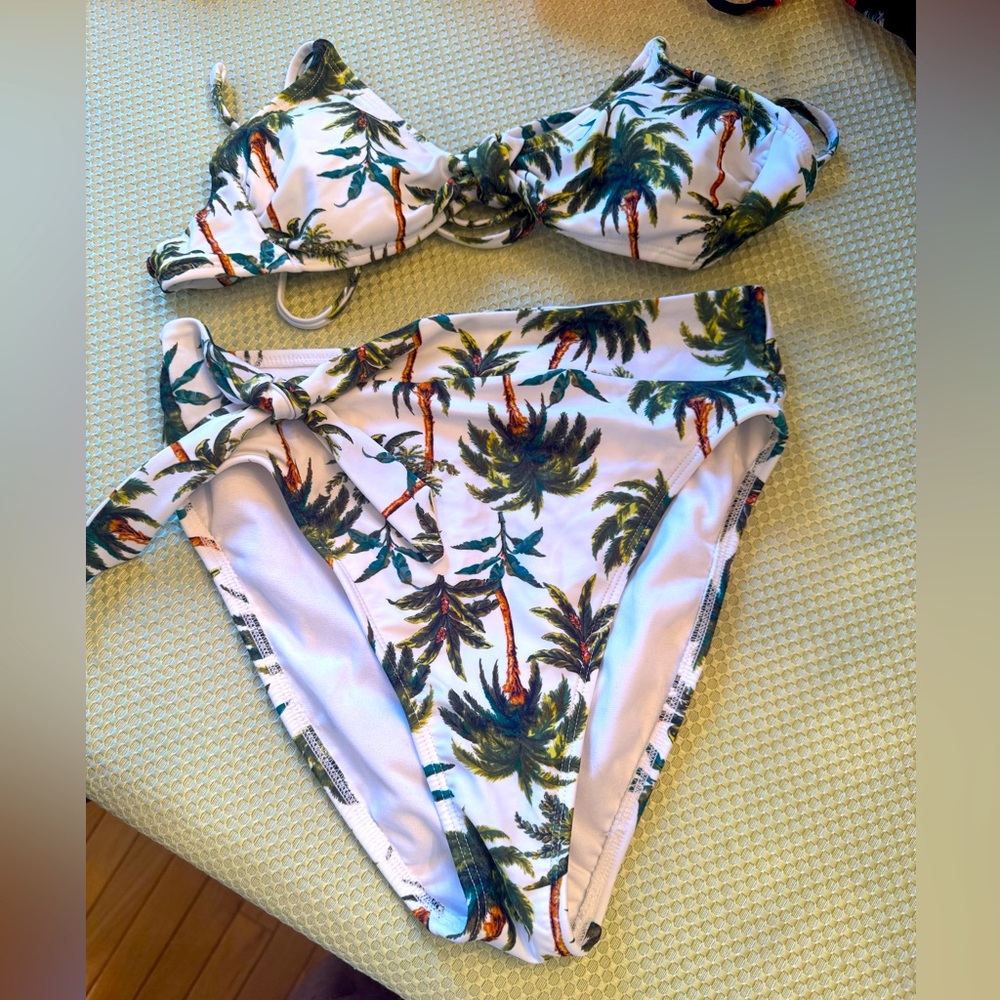 Xhilaration white with palm trees, high waisted  bikini. Size medium. NWOT.